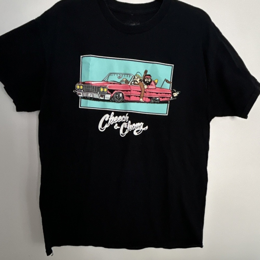 Cheech & Chong Men's Black Graphic Logo Crew Neck Cotton T-Shirt Regular L